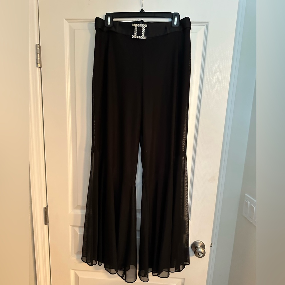JS Collections Stunning Black Flowy Pants Accented by Rhinestone Buckle.